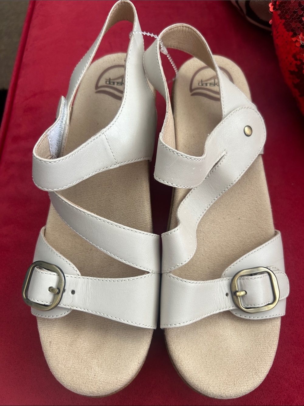Dansko Off-White Leather Slingback Buckle Sandals
